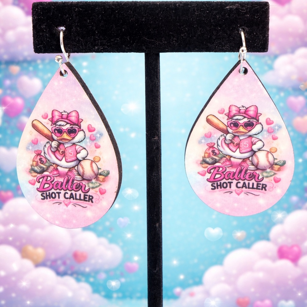💖 Baller Shot Caller Baseball Duck Earrings 💖